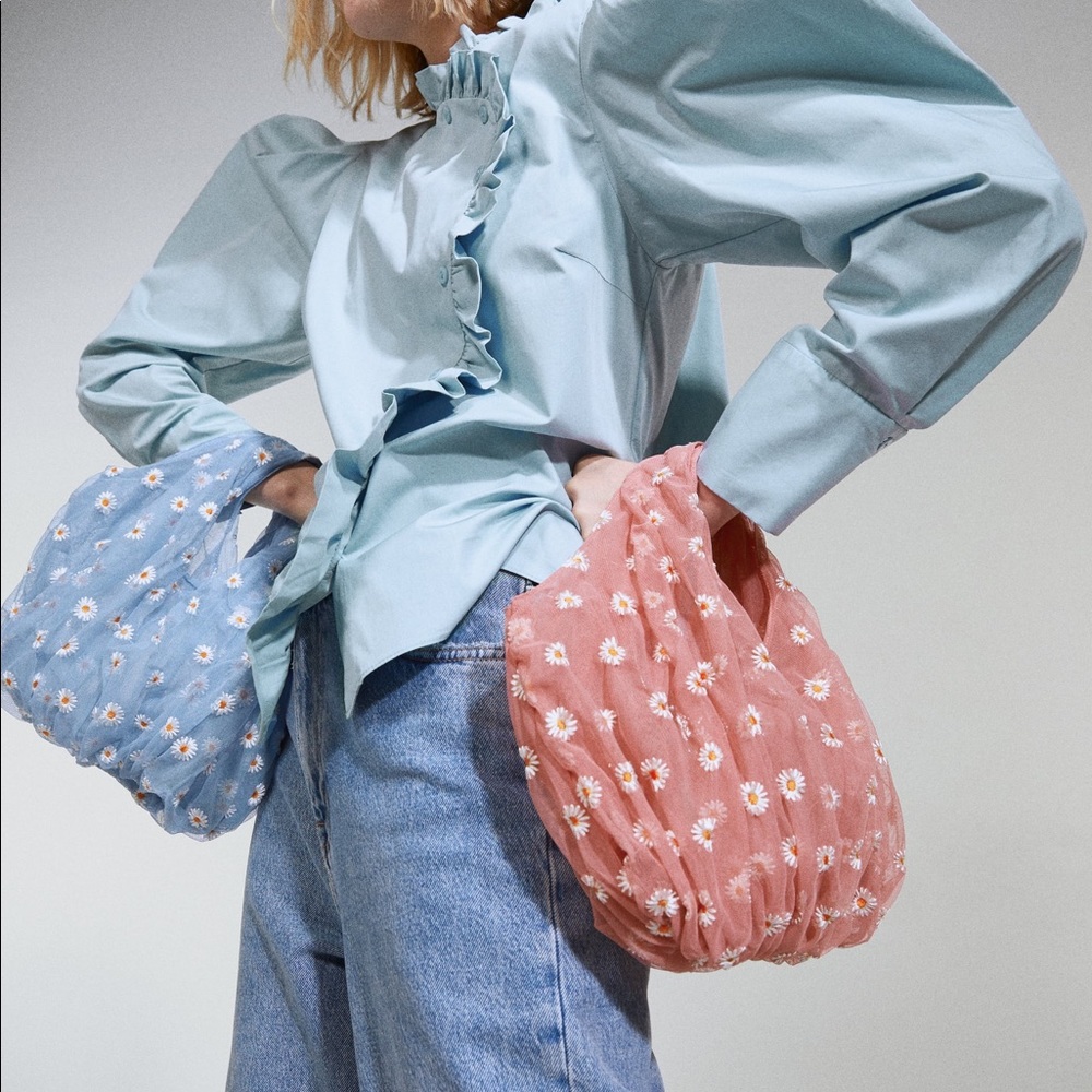 Zara pink embroidered tulle bucket bag - Picture 2 of 7